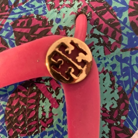 Tory Burch Turquoise Pink Logo Rubber Flip Flops​​​​​​​​​​​ - Picture 4 of 5